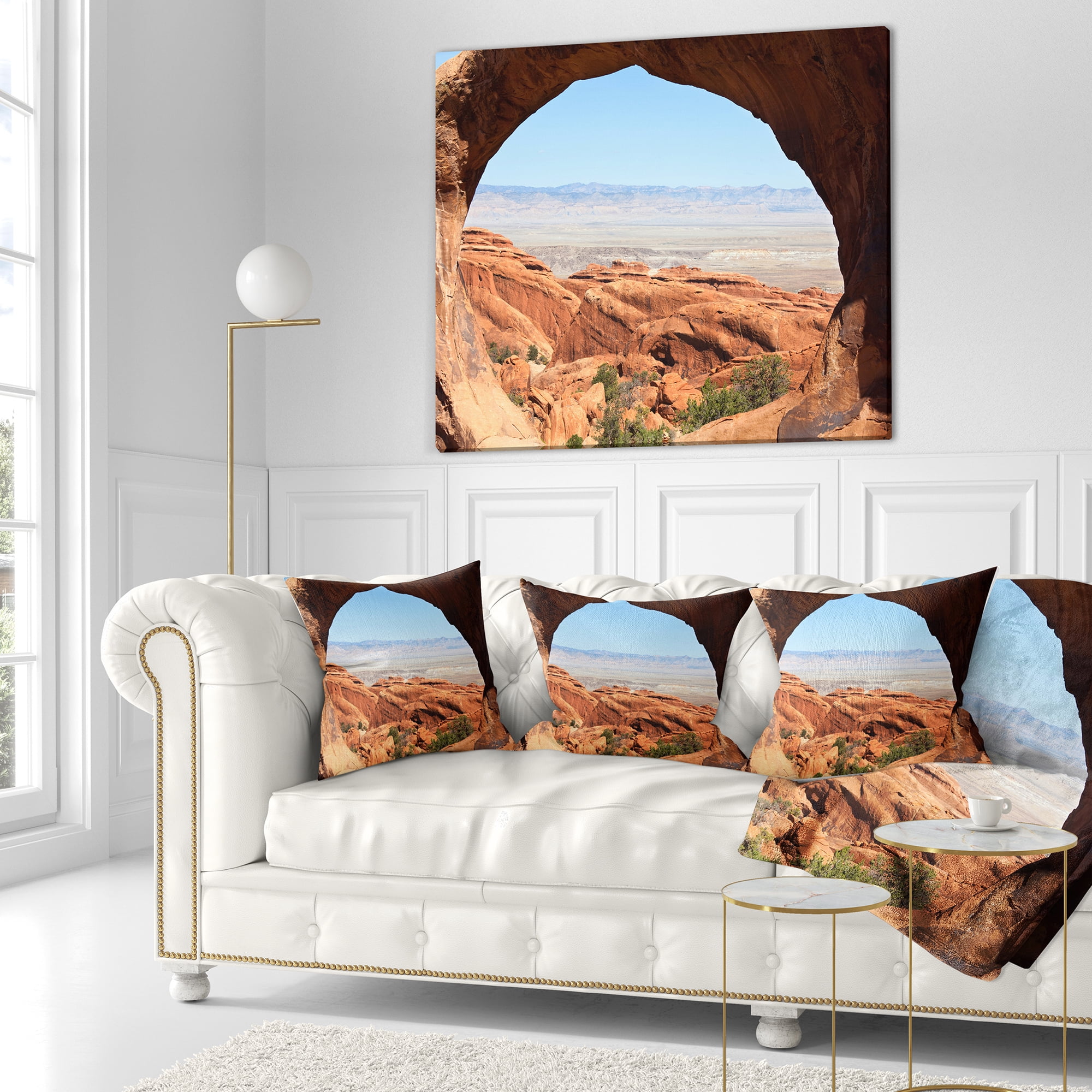 Designart Huge Arch into Rocky Terrains - Landscape Printed Throw Pillow - 18x18