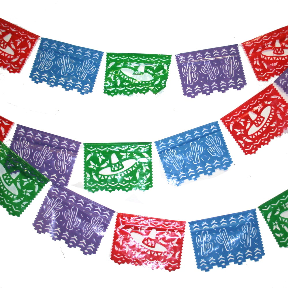 Baby Shower Mexican Papel Picado Cutout Flags Bunting Banner Paper Pink Blue 