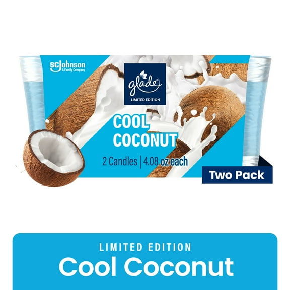 Glade Candles, Cool Coconut Limited Edition, Fragrance Infused with Essential Oils, 8.16 oz Total, 2 Pack