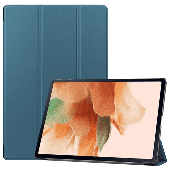 For Samsung Galaxy Tab S7 FE 12.4" 2021 / Galaxy Tab S7  12.4" 2021 T730/T736, Flexible TPU Back Cover Lightweight Tri-Fold Stand with Auto Sleep/Wake Function, Dark Green
