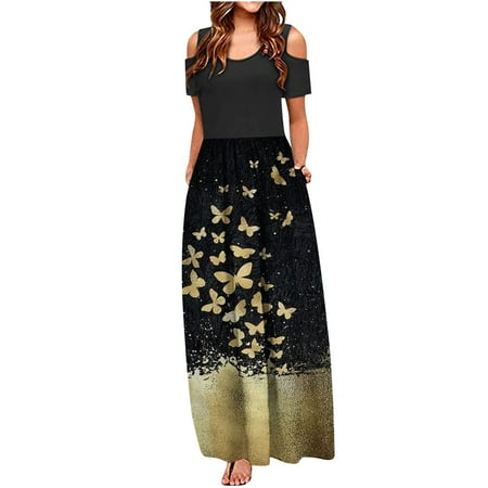 

Leesechin Deals Womens Skirts Off Shoulder Summer V-Neck Sleeveless Bandage Stripe Printing Loose Vest Sling Long Dress on Clearance