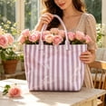 thumbnail image 4 of Bolso tote a rayas – Bolso de mano impermeable de PVC brillante para la playa, compras, viajes y uso diario con interior espacioso., 4 of 6