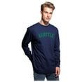 thumbnail image 2 of Daxton Retro Seattle Arch Font Long Sleeves TShirt Soft Med Weight Cotton, Navy Tee Green Font, L, 2 of 2