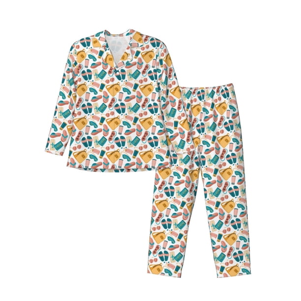 Fotbe Travel Elements Pijama de Hombre con Estampado de Manga Larga, Conjunto de 2 Piezas, Ropa de Dormir Suave y Cómoda con Bolsillos-XX-Large