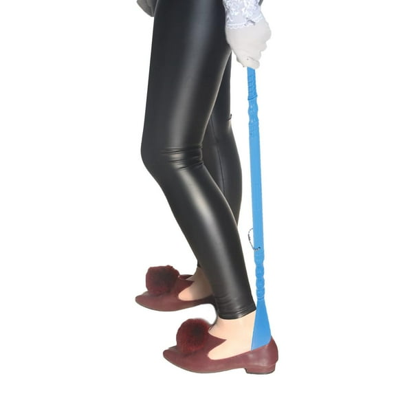 FRCOLOR Blue Durable Shoe Horn with Long Handle for Home Use Lightweight PP Material 10.2 Inches