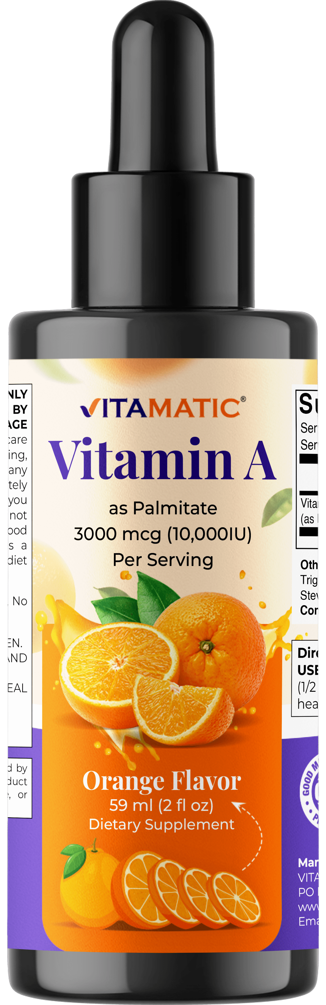 (2 pack) Vitamatic Sugar Free Vitamin A Liquid Drops 10000 IU (3000 mcg) as Retinyl Palmitate - Approximate 4 Months Supply - Immune Support, Eye Health, Skin Health - 2 FL OZ (59 ml)