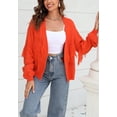 thumbnail image 3 of Fringe Tassel Open Front Sweater Cardi Long Sleeve Drop Shoulder Orange Small, 3 of 5