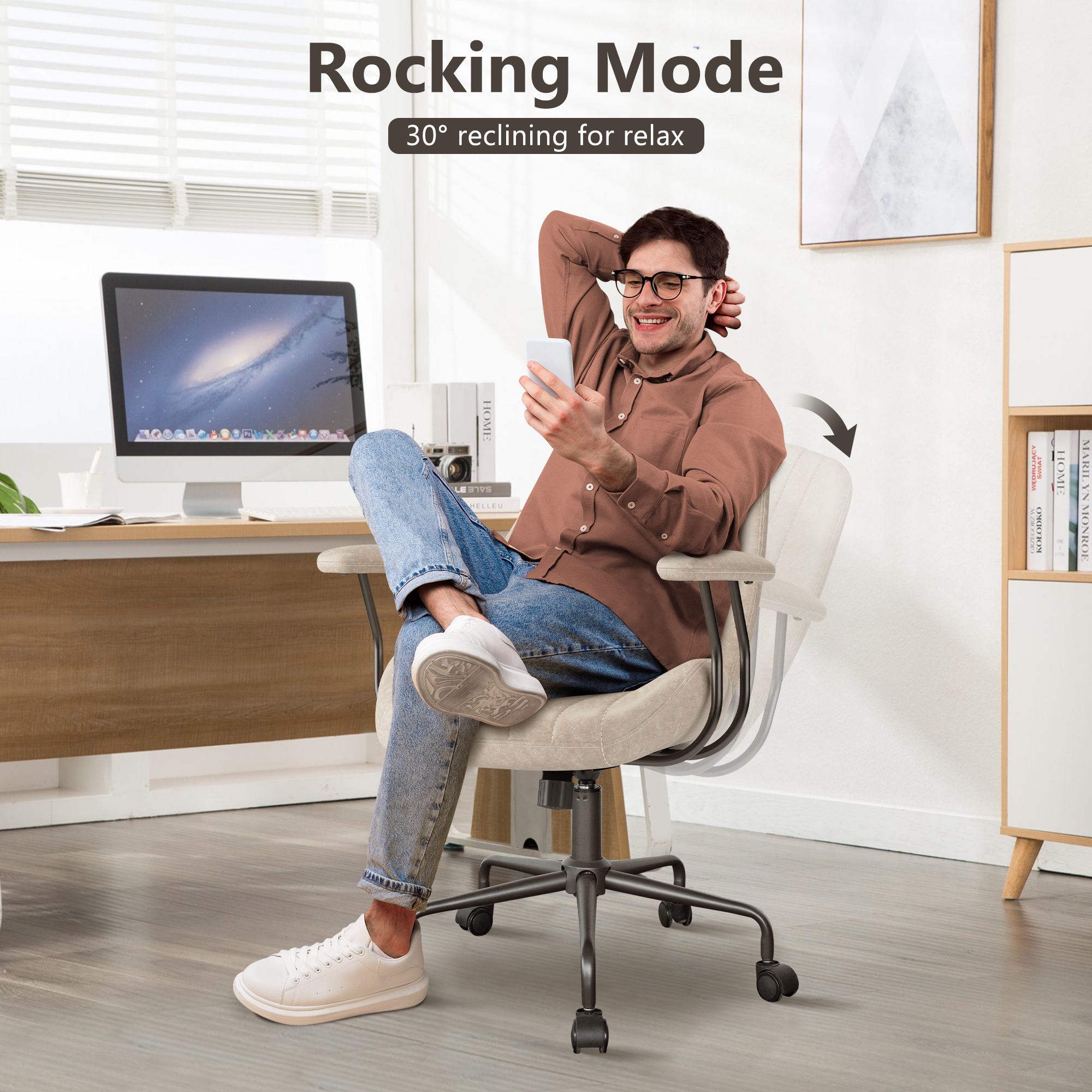 XIZZI Suede Fabric Desk Chairs for Executive or Home Office, Modern Ergonomic Computer Office Chair, Beige