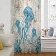 thumbnail image 5 of Teal Jellyfish Coastal Sheer Curtains 72 Inches Long, Vintage Summer Beach Nautical Light Filering Curtains, Breathable Simi Curtain Privacy Drapes for Living Room Bedroom Window Treatment, 5 of 9