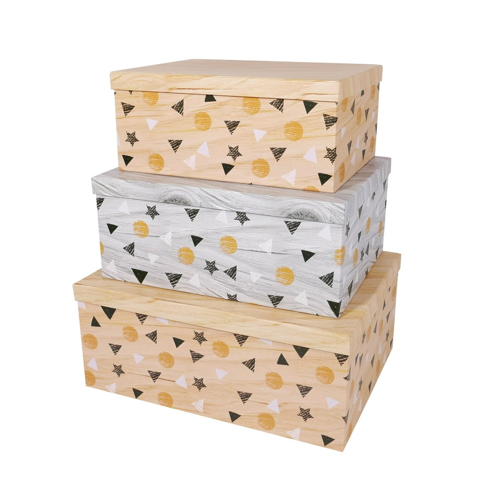 SLPR Decorative Storage Cardboard Boxes with Lids (Set of 3, Floating ...
