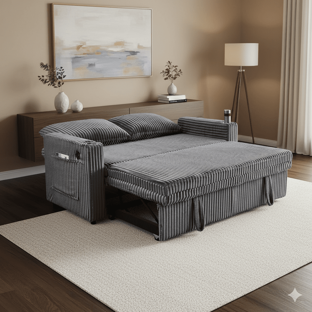 Vinform Sofa Bed with Pull Out Couch, 65" Convertible 3-in-1 Sleeper Sofa Bed for Living Room Small Space, Corduroy (Dark Gray)