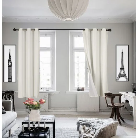 Gorgeous Home Linen 2‑Panel Blackout Thermal Window Curtains, Bronze Grommet Top, Ivory, 63 in Long Adam Home Décor