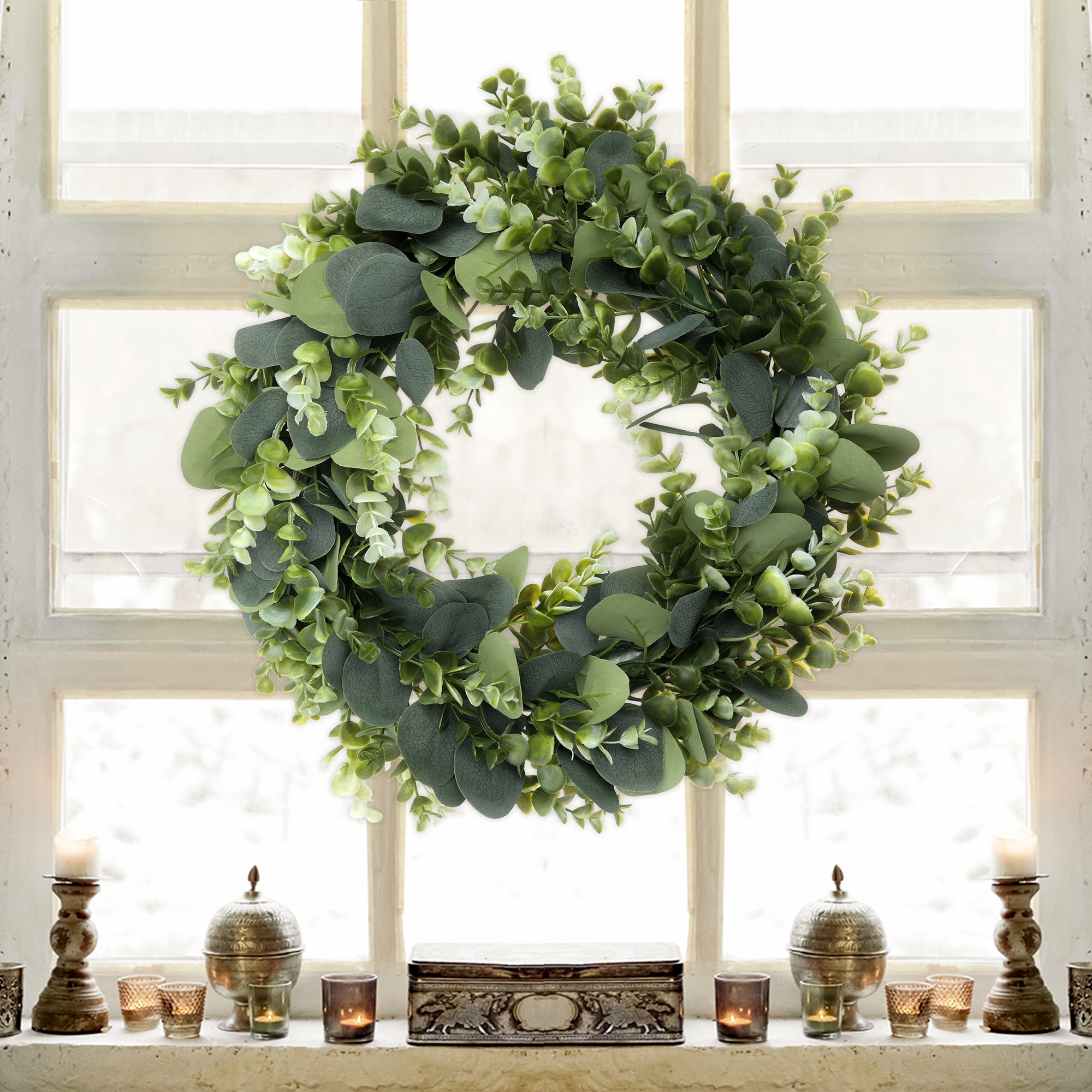 Unique Bargains Eucalyptus Wreaths Wedding Decor Handmade Wreath Green 14"-3Pcs
