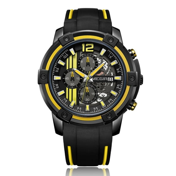MEGIR Luxury Men Sports Quartz Watches Silicone Big Dial Military Wristwatch Chronograph Waterproof