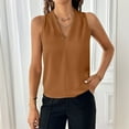 thumbnail image 4 of Ktyne Brown Shell Tops for Women Under Blazer Business Casual Sleeveless Blouses To Wear Under Blazers V-Neck Vest Top Summer Trendy Work Tank Tops Camel S, 4 of 7