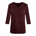 thumbnail image 4 of Olyvenn Scrubs for Women Solid Color V Neck 3/4 Sleeve Dressy Nursing Tops with Pockets Stretchy Workwear Uniform Shirts Wine 10, 4 of 5