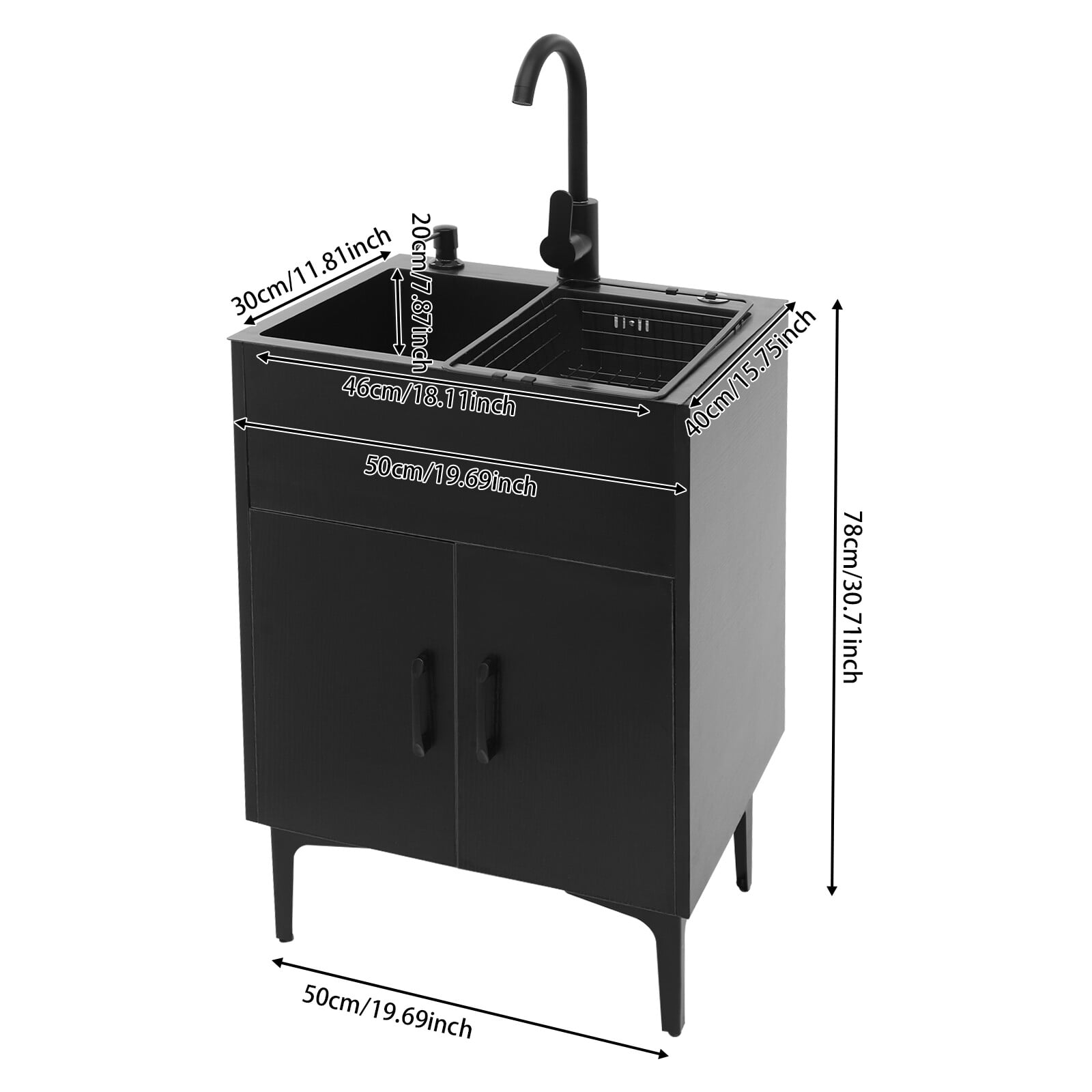 Stainless Steel Sink Cabinet, Splash-Proof Design, Kitchen/Laundry Room
