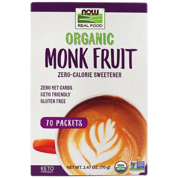 NOW Foods - Organic Monk Fruit Zero-Calorie Sweetener - 70 Packet(s)