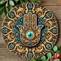 HELLOYOUNG Hamsa Hand Evil Eye Wall Art Vintage Mandala 1PC Blue Gold Green Hindu Intricate Design Decor
