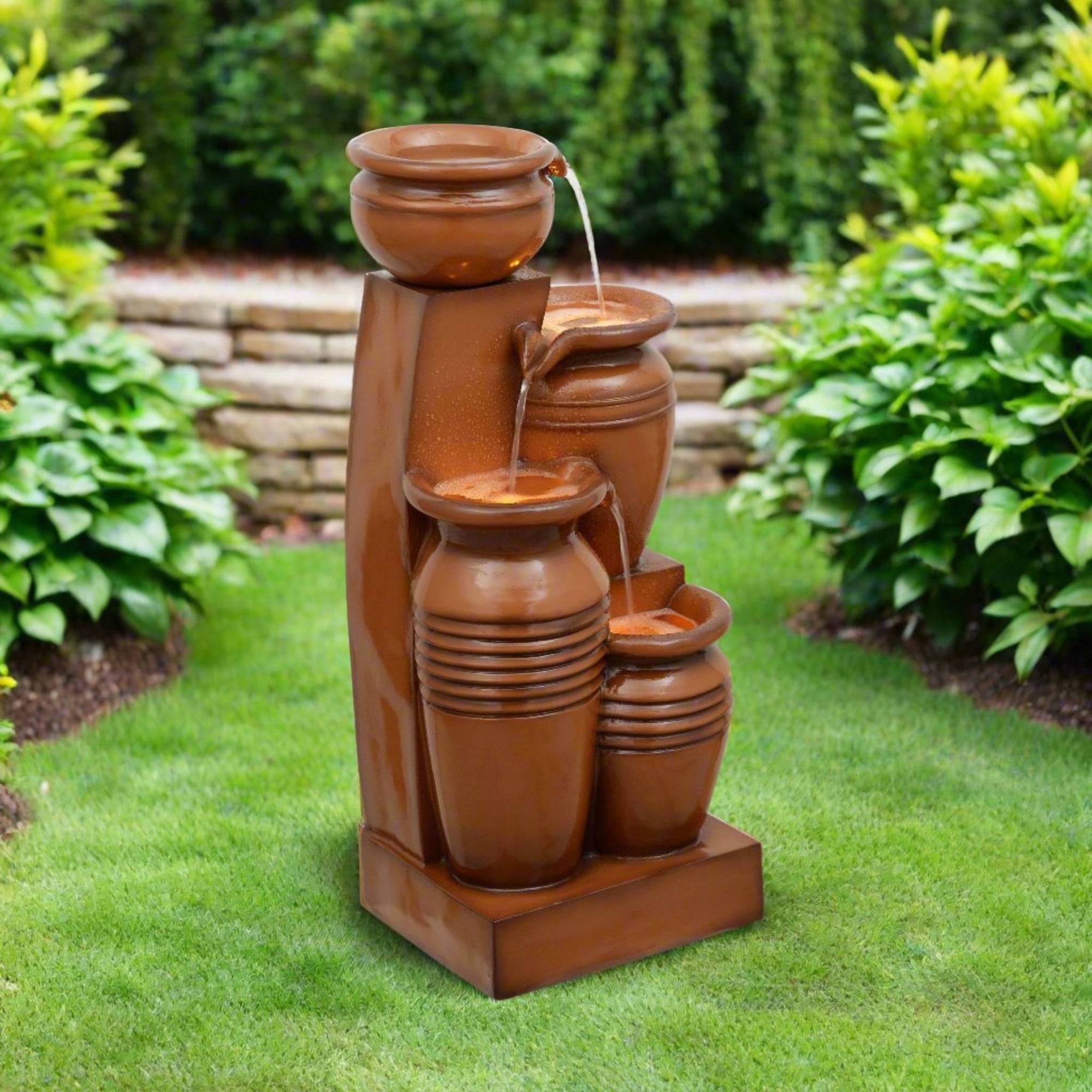 Teamson Home 28.7" 4-Tier Cascading Bowl Solar Powered Water Fountain for Outdoor Living Spaces, Terracotta
