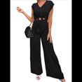 thumbnail image 3 of Conjuntos de Dos Piezas de Verano para Mujer 2025, Top Corto con Cinturón, Mangas y Cuello en V, Pantalones Anchos, Chándal Informal. Negro S, 3 of 8