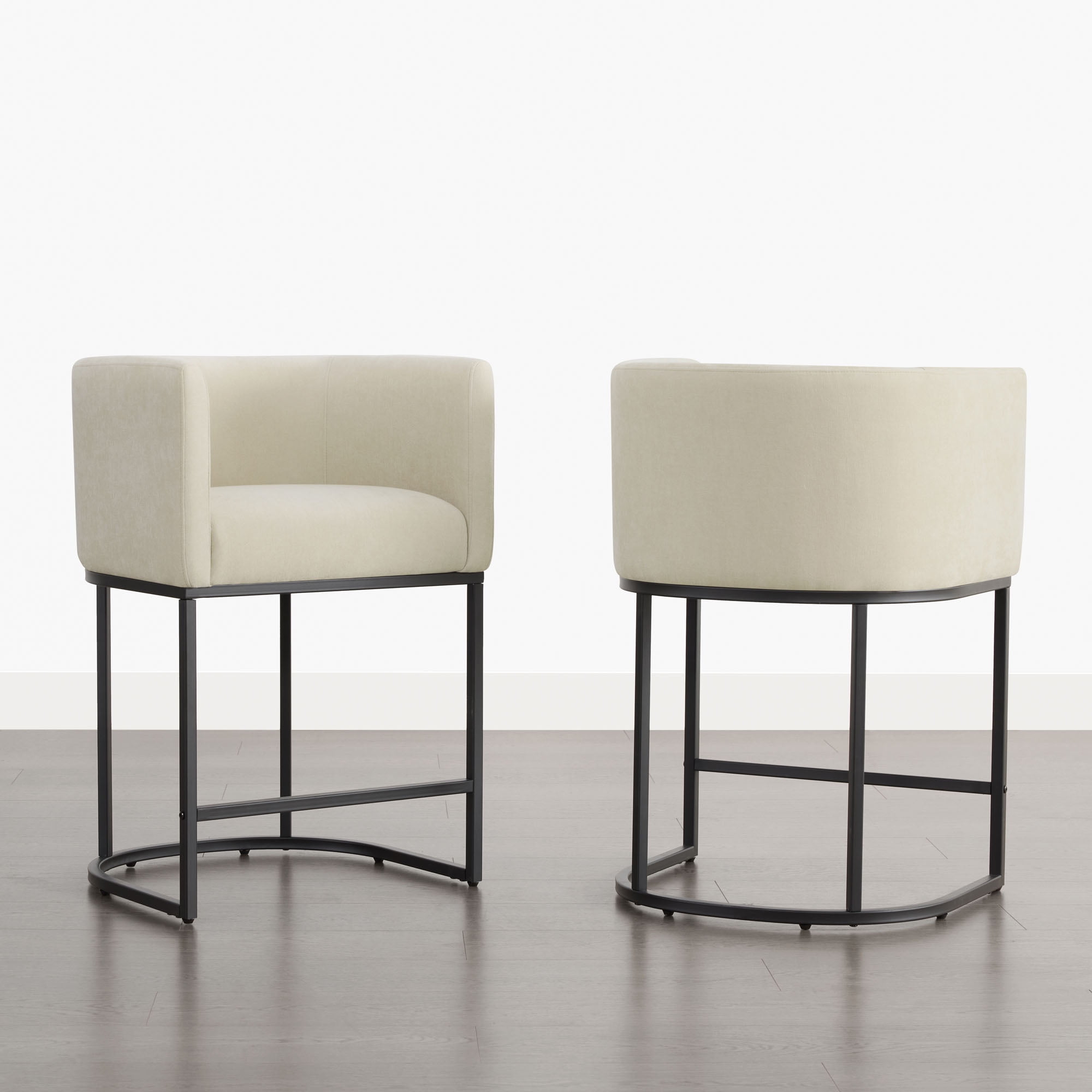 Spruce & Spring Modern Barrel-Back Upholstered Counter Stool with Wide Seat for Kitchen Island or Home Bar Set of 2, Sand
