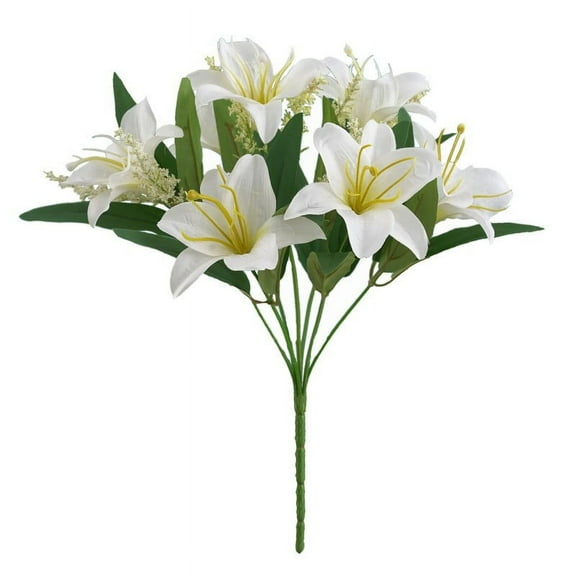 Luxcidy Artificial Lily, 7 Heads Fake Lily, Artificial Flower Wedding Party Decor Bouquet for Home Hotel Office Garden Craft Art Decor (White)