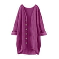thumbnail image 3 of Women's Cardigan Fashionable And Casual Solid Color V Neck Long Sleeved Button Cardigan,Purple Women's Cardigan XXXL, 3 of 9