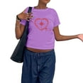 thumbnail image 3 of TSADFHJI Hauts en Chiffon pour Femmes Plus Mode Décontractée Imprimée Col Rond Manches Courtes Ajusté T-Shirts m Violet, 3 of 4