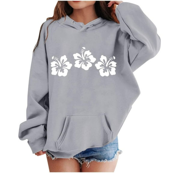 Bnwani Little Girls Hoodies Crew Neck Long Sleeve Pockets Short Sweatshirt Floral Graphic Printed Tops Pullover
