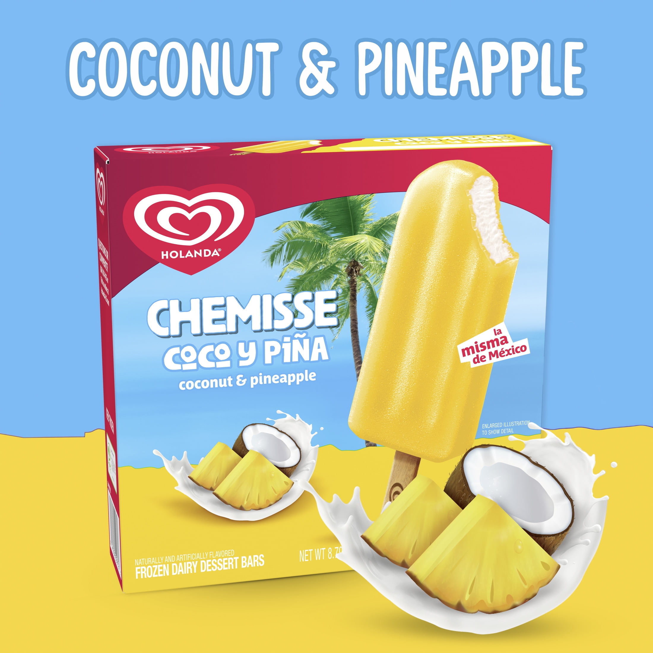 Holanda Chemisse Coconut & Pineapple Mexican Fruit Ice Pops Frozen Dessert, 4 Count