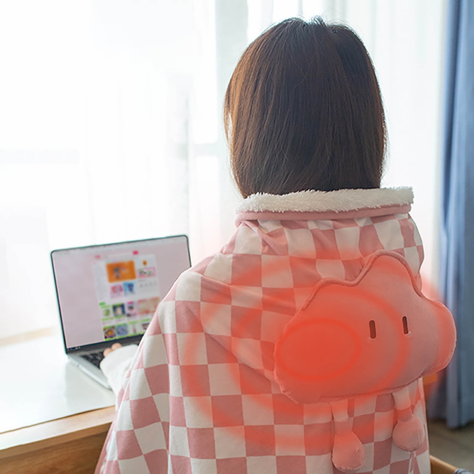 USB Electric Heating Blanket 45"x31" with 3D Cloud Design, Checkered Pattern Portable Throw for Home Office Travel, Fast Warmth & Auto Safety Shut Off