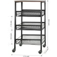 thumbnail image 5 of Oumilen 3-Tier Rustic Kitchen Storage Cart with Wood Top on Wheels, Black, 5 of 6
