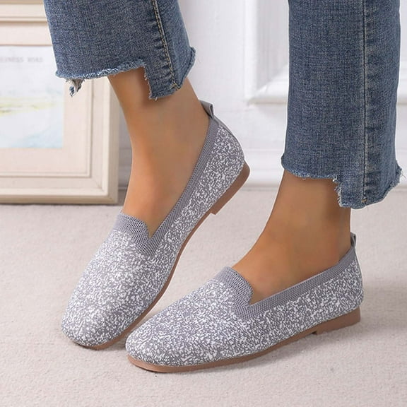 Tuobarr Womens Dress Shoes Womens Fashion Square Toe Flats Shoes Lightweight Soft Sneakers Casual Shoe Gray US Size 4.5