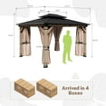 thumbnail image 5 of Mondawe 10'x12' Outdoor Cedar Wooden Gazebo,Patio Gazebo with Galvanized Steel Hardtop, Heavy-Duty Hardtop Gazebo with Netting and Curtains for Garden, Poolside, Deck, Backyard, 5 of 14