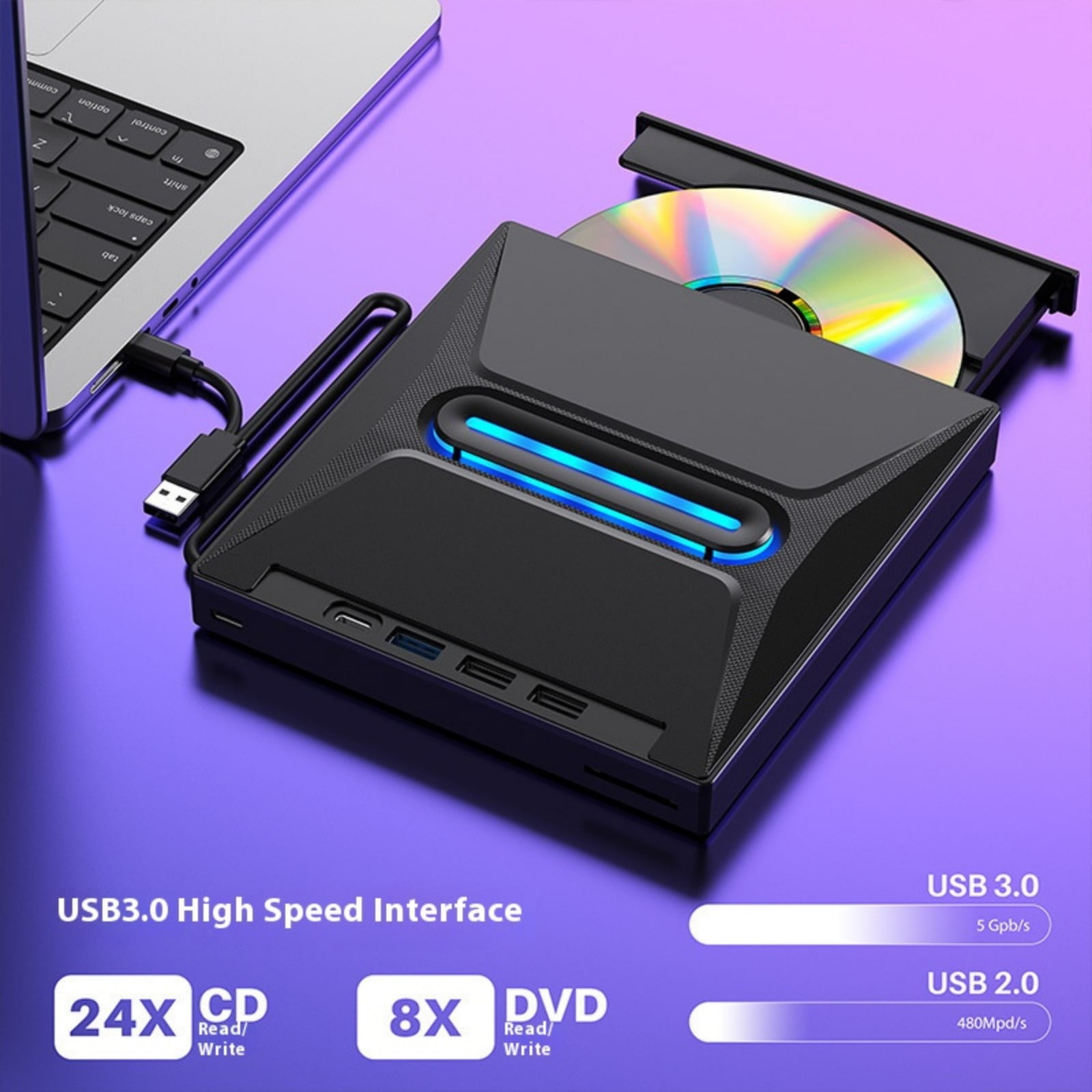 7 Port External USB3.0 External Disk Drive Disc Player Portable Burning Reader For Laptops Systems