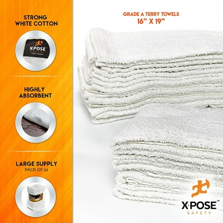 Bar Mop Towels 24 Pack - Terry Cloth Cotton - Premium Quality Absorbent Home, Kitchen and Restaurant White Cleaning Rags - 16