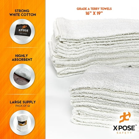 Heavy Duty Terry Cloth - Bar Mop Towels 24 Pack - Terry Cloth Cotton - Premium Quality Absorbent Home, Kitchen and Restaurant White Cleaning Rags - 16
