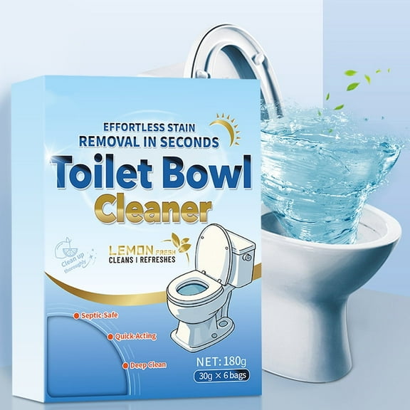 Toilet Bowl Cleaner Powder, 180g (30g×6 Bags) – Lemon Fresh, Septic Safe, Quick-Acting Formula for Deep Cleaning Stubborn Stains & Restoring Shine