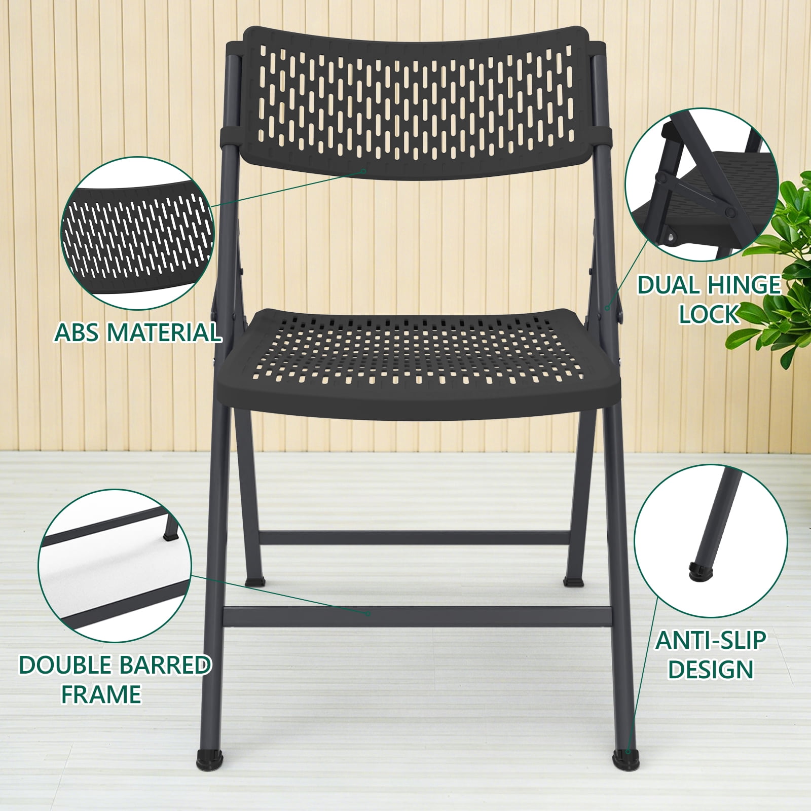 WLLJOY 4 Pack Folding Chair, 350 Lb Weight Capacity, Fold chair with Breathable Seat Indoor/Outdoor Foldable Chairs for Picnic, Weddings Black