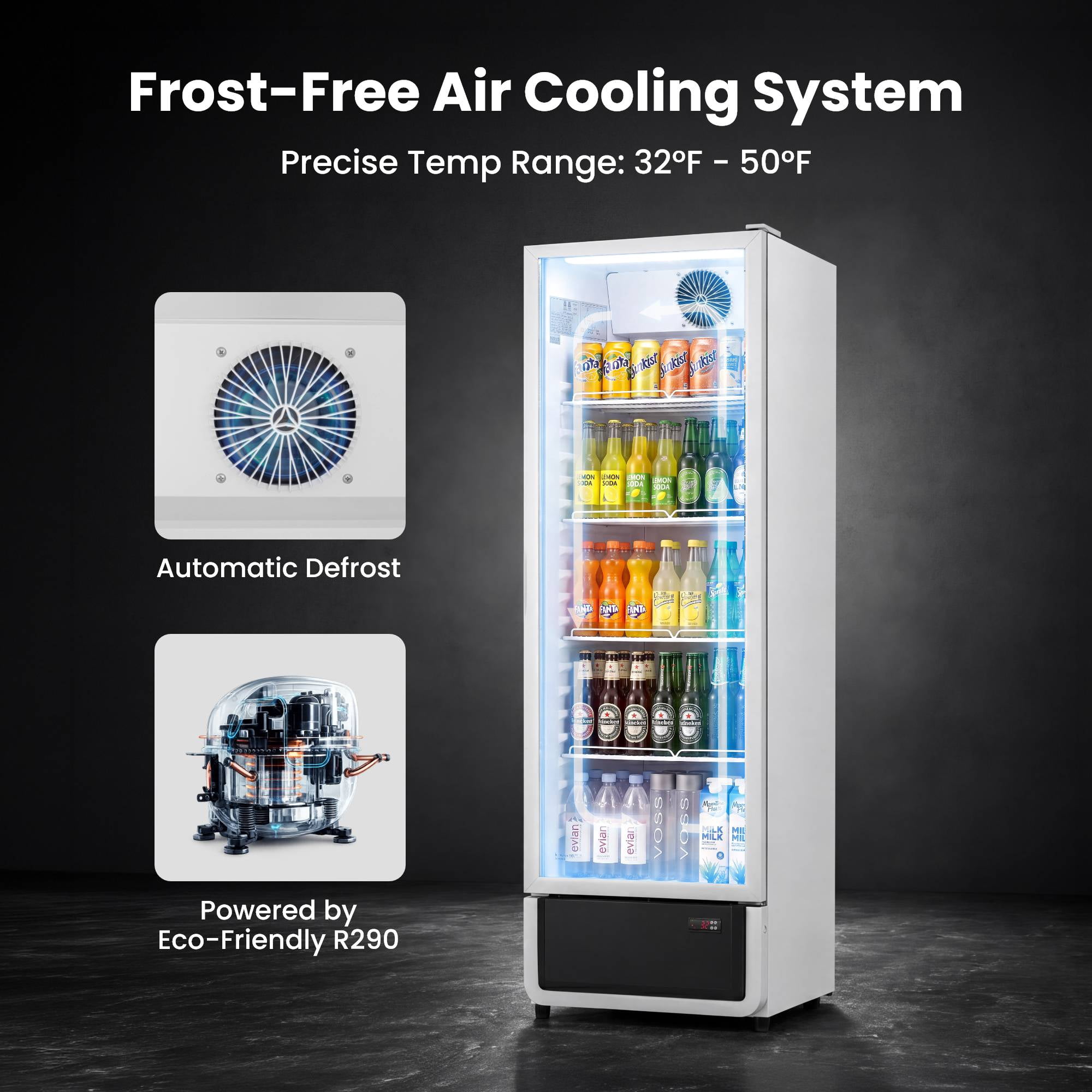 Yeego Commercial Beverage Refrigerator, 10 Cu.Ft Glass Door Drink Display Cooler with LED Light & Adjustable Shelves for Bar, Convenience Store