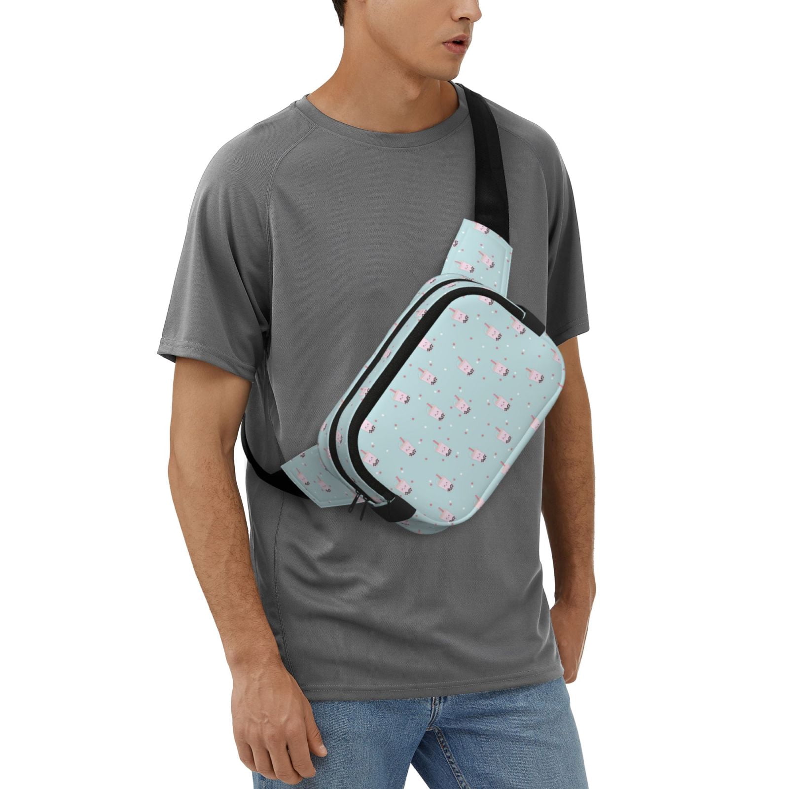 Fuzoiu Milk Tea1 Print Unisex Square Double Layer Waist Bag,Crossbody Fanny Pack Travel Workout Accessory