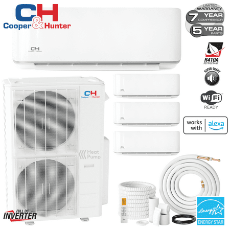 

Cooper&Hunter 48000 BTU Cover 3000 sq ft Sophia series Four Zone 9k+18k+18k+18k Wall Mount Mini Split Air Conditioner Heat Pump Kits