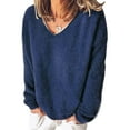 thumbnail image 6 of Ladies Fluffy Fleece Sweater Oversized Solid Color Tunic Tops V Neck Blouse Sexy Tops for Women, 6 of 7
