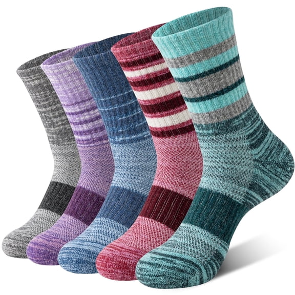 5 Pairs Merino Wool Hiking Socks Warm Thermal Winter Cozy Cushioned Moisture Wicking Socks for Women & Men