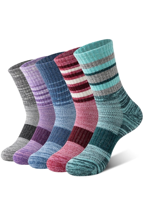 5 Pairs Merino Wool Hiking Socks Warm Thermal Winter Cozy Cushioned Moisture Wicking Socks for Women & Men
