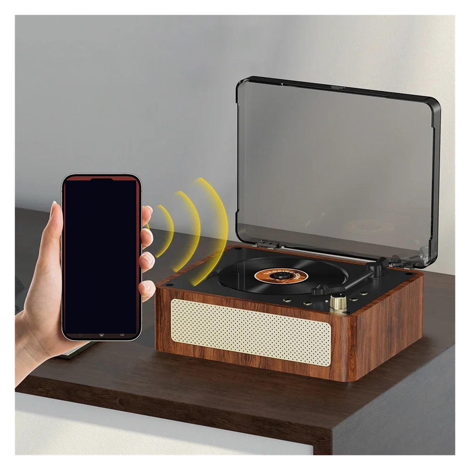 Vintage Leather CD Player Two-Way Bluetooth 5.0 Built-In Speaker Portable Rechargeable ,Multi-Functional