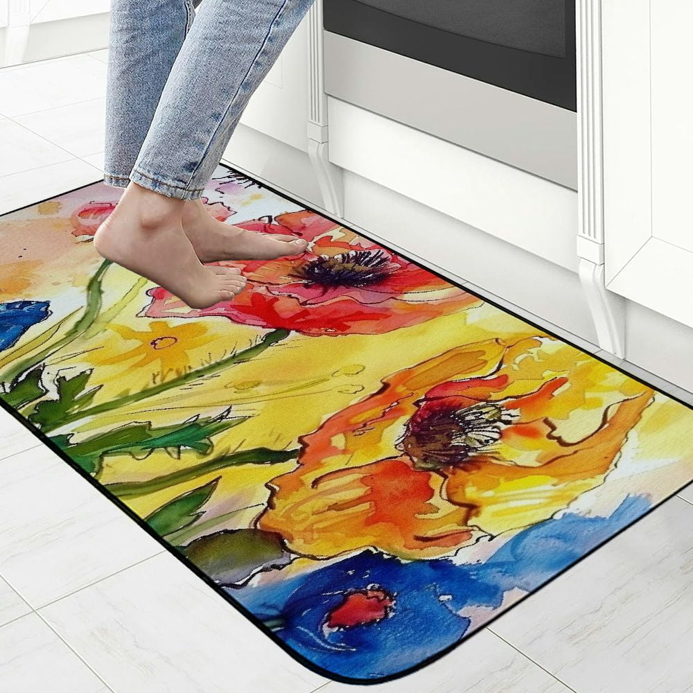 PHYHOO Bugs &amp; Poppies Doormat Decorative Door Mat, Door Mat with Non-Slip Rubber Backing, Easy Cleaning, Traps Dirt, for Entry, Patio, Garage 19.68*47.24 in