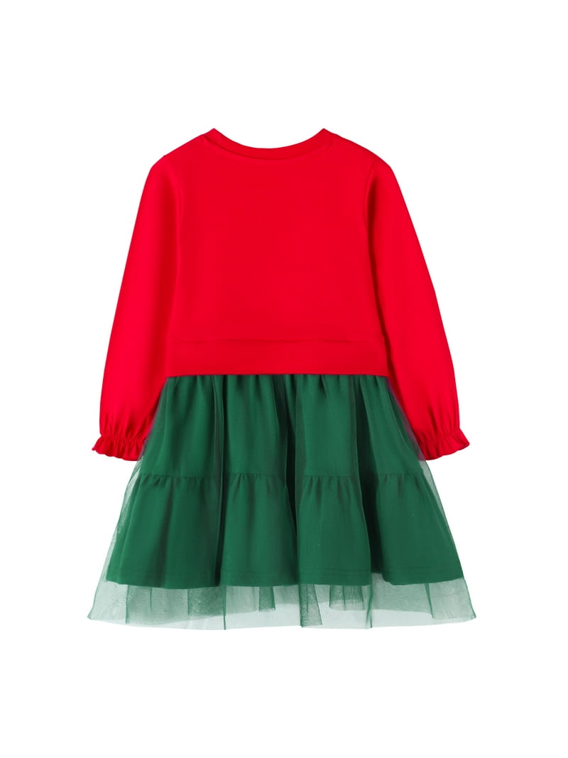 HILEELANG Toddler Girls Christmas Long Sleeve Tulle Dress Cotton Casual Red  Unicorn Embroidery Jersey Shirt Fall Winter Holiday Playwear Dresses 3T
