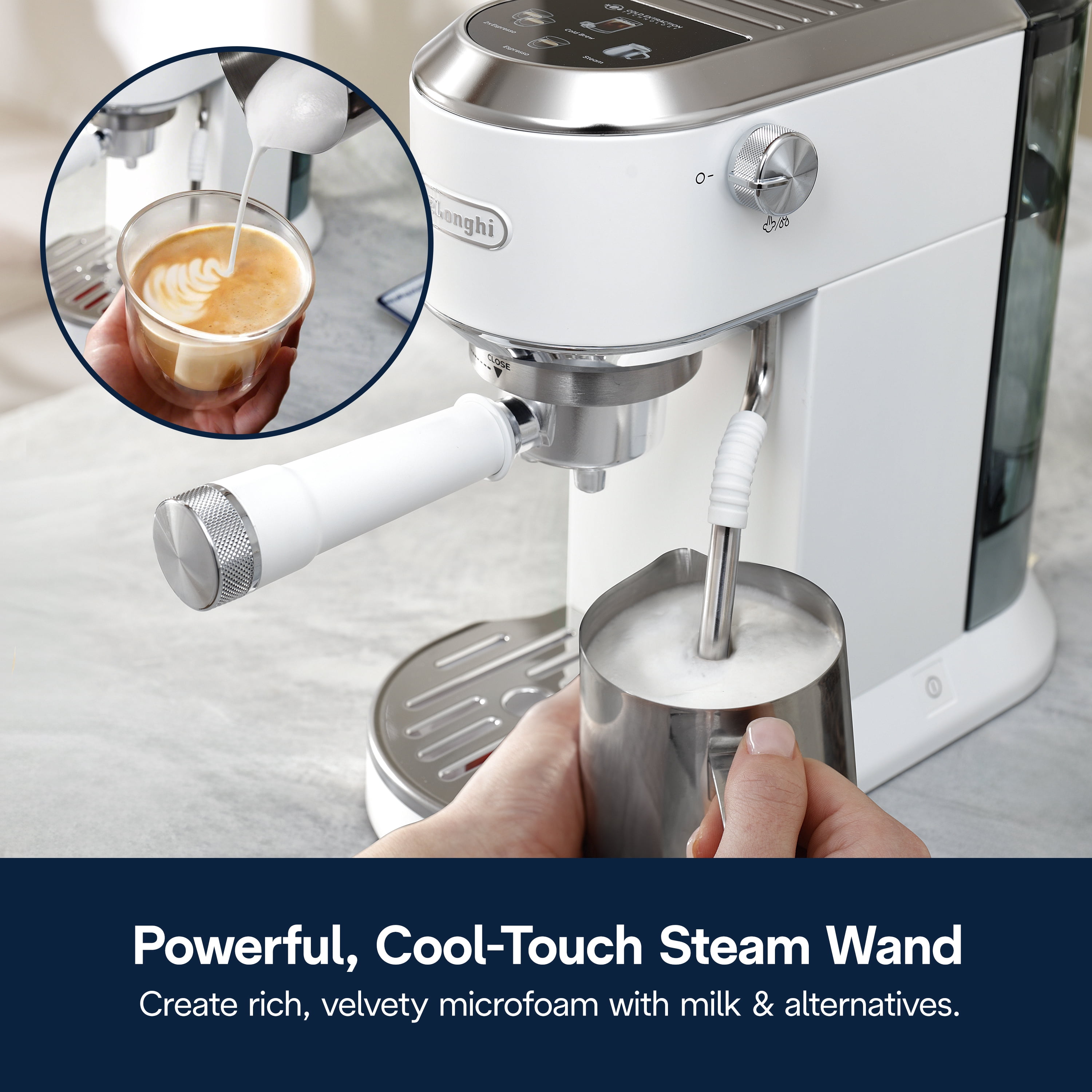 De’Longhi Dedica Duo Espresso Machine, Compact Size with Built in Frother for Latte Art, Brew Espresso, Cold Brew, Lattes & More, Vanilla